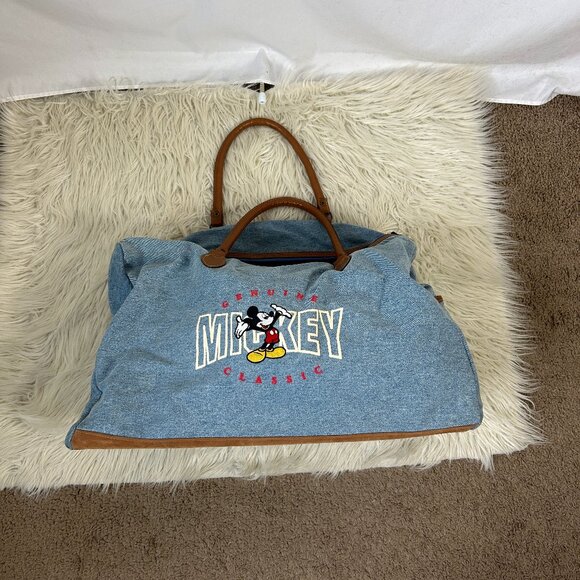 Vintage Mickey Mouse Denim Duffle Travel Gym Bag - Picture 1 of 7